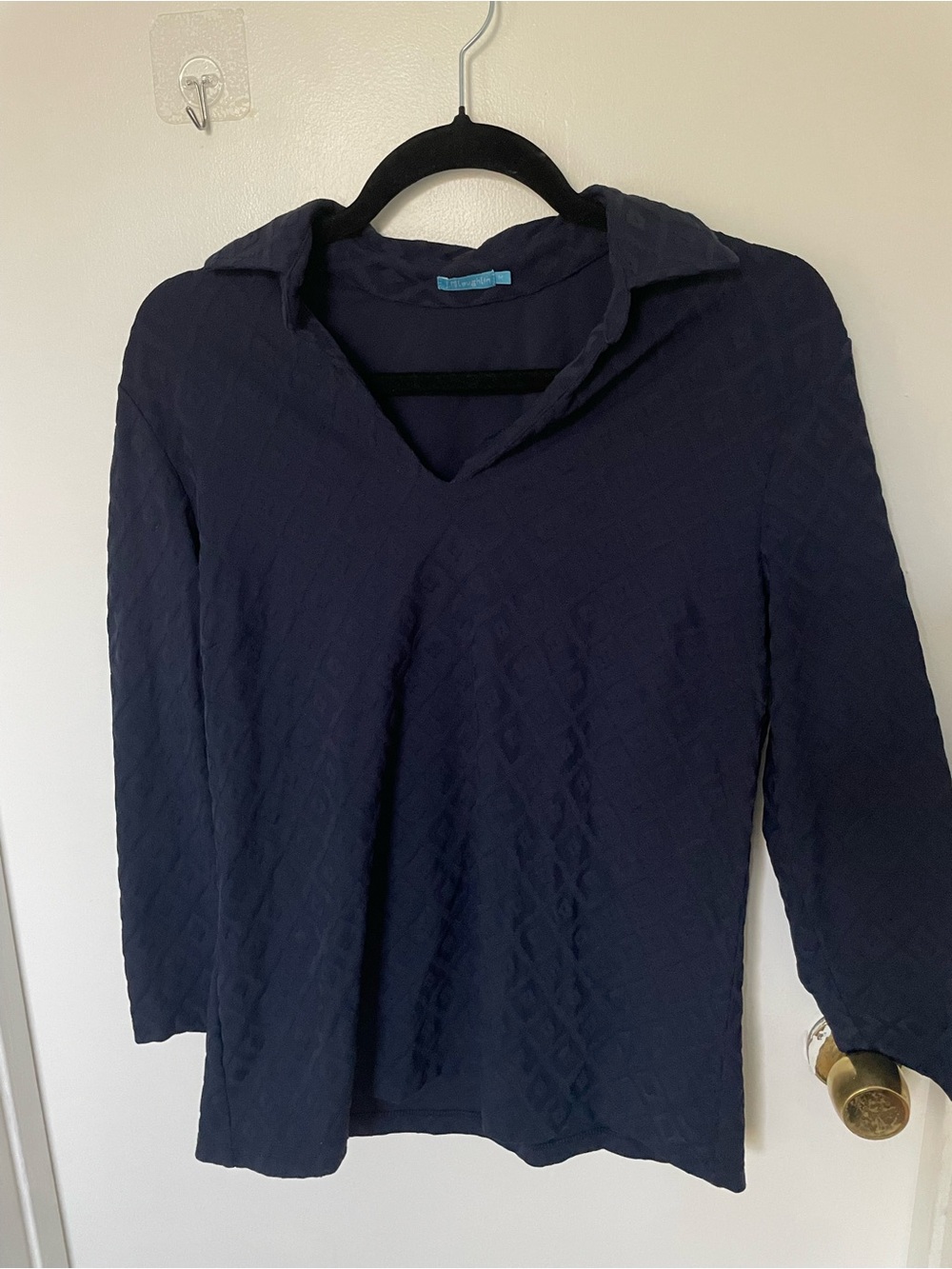 Navy V-Neck 3D textured top